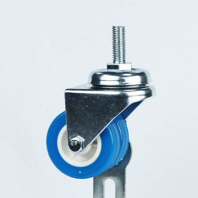 50mm Diameter Twin Wheel Casters Threaded Stem Blue PVC Light Duty Casters Low Profile