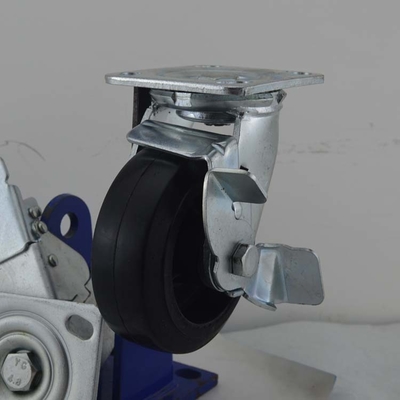 Heavy Duty 5 Inch Wrought Iron Rubber Casters Side Lock Industrial Cast Iron Trolley Wheels Wholesale