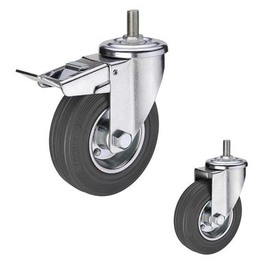 200x50mm 440lbs Loading Rubber Casters With Threaded Stem