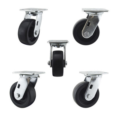5" Black Wheel Swivel Plate Heavy Duty Casters Steel Brackets