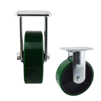 6" Rigid Plate Industrial Cast Iron Casters 2 Inch Wide Green Wheel Heavy Duty PU Caster Wheels OEM