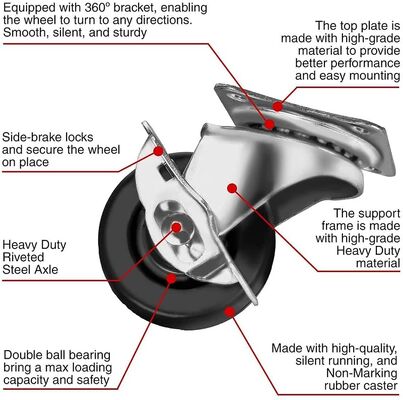 أسطوانات نايلون للصقل مع محامل الكرات والعجلات الصلبة الصلبة حلول التنقل الثقيلة الصناعية